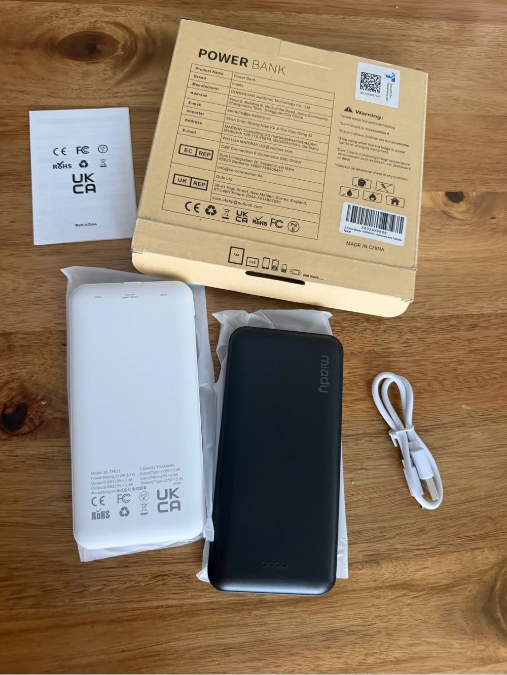 NIB! Miady Power Bank Duo - White & Black Portable Chargers
